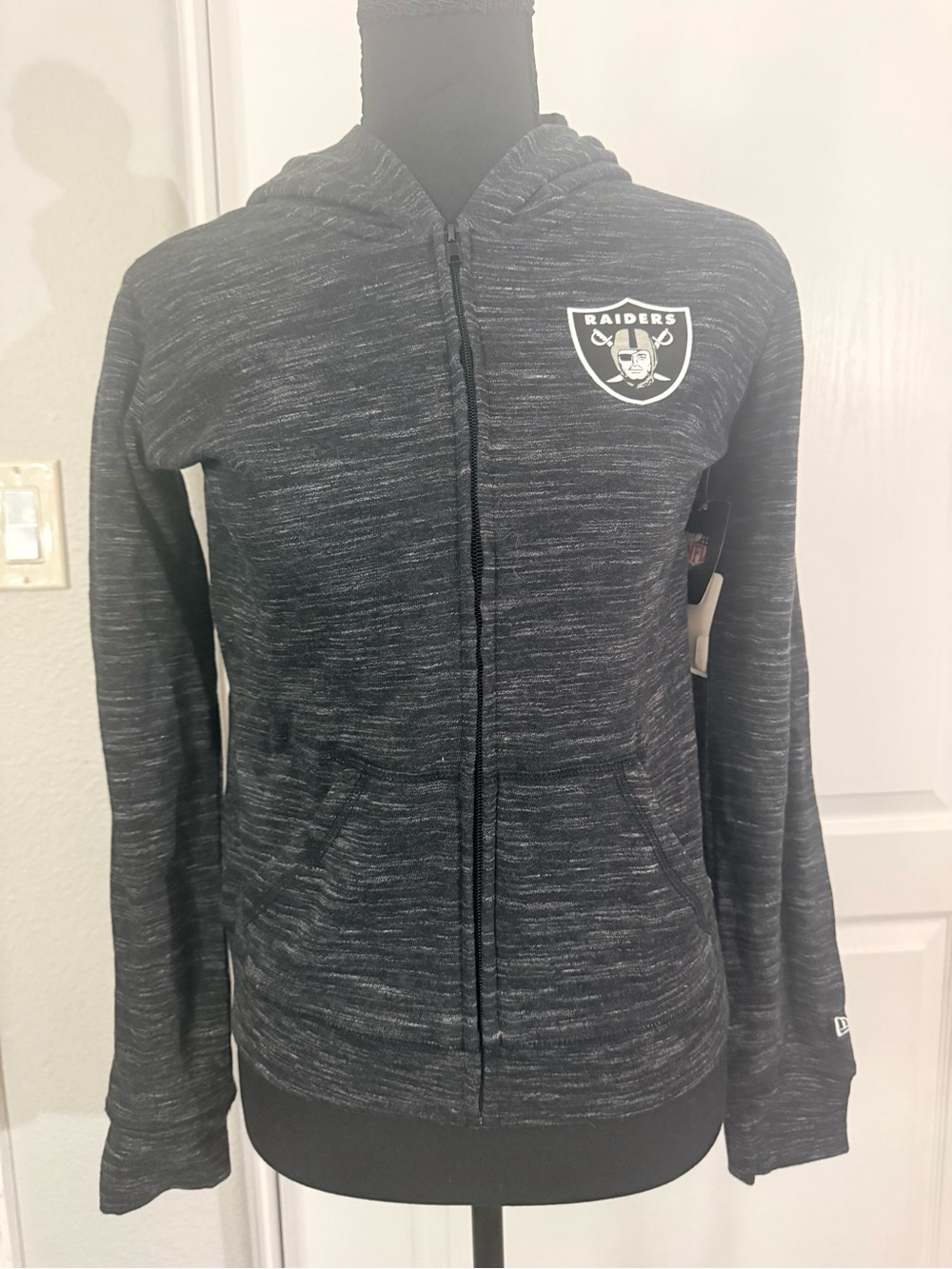 NFL Youth Raiders Black Marled Full-Zip Bomber Jacket